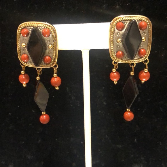 Vintage Michael Golan Onyx & Carnelian Earrings,NWT-Boutuque - Picture 7 of 11